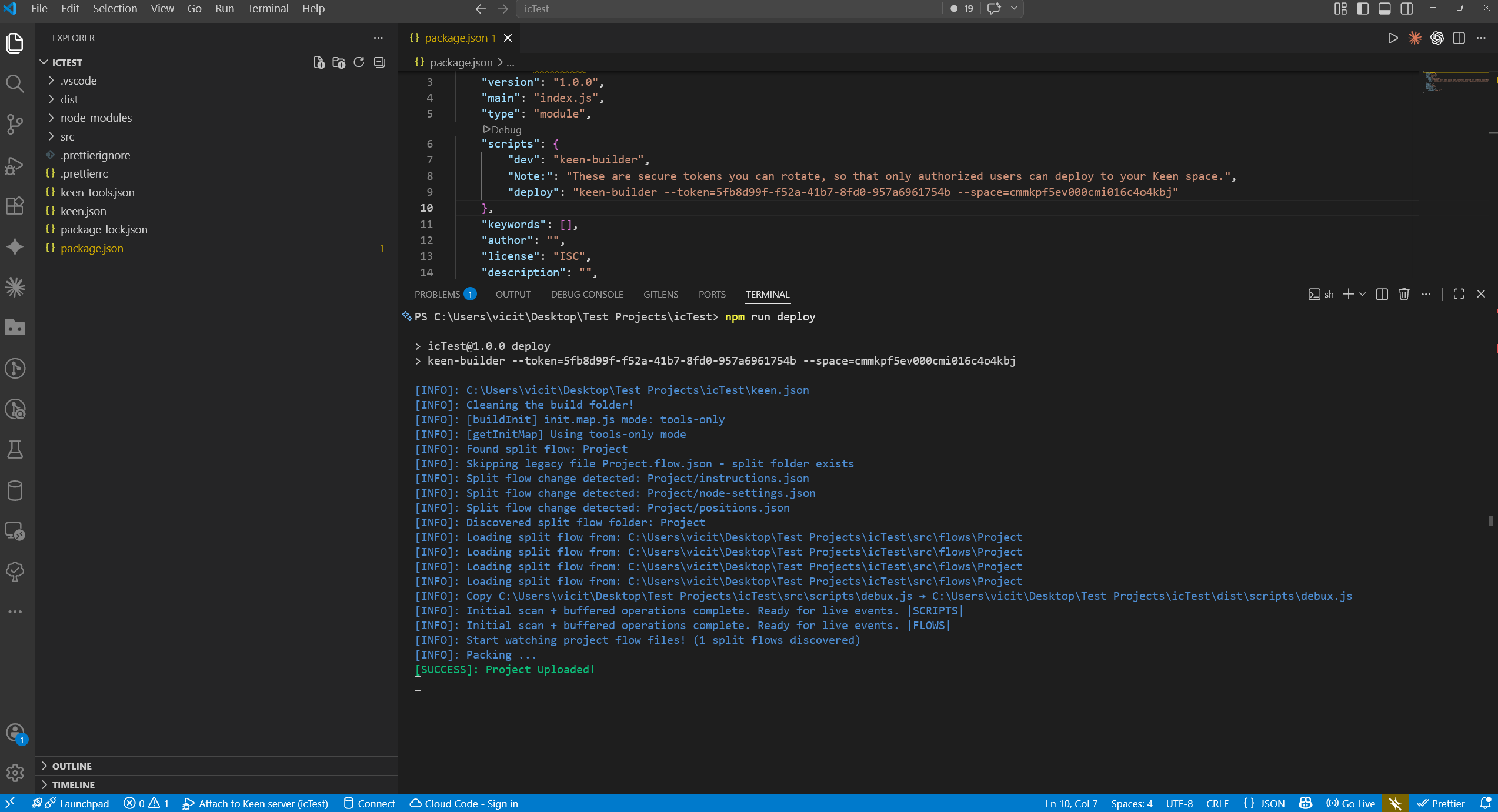 IDE command palette one-click deploy compiling, packaging a .zip, and deploying to the sandbox engine